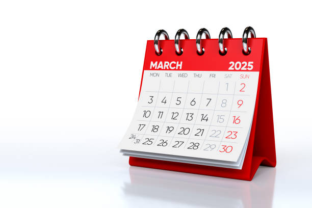 istock March 2025 Calendar. Isolated on White Background. 3d Rendering 2172340112