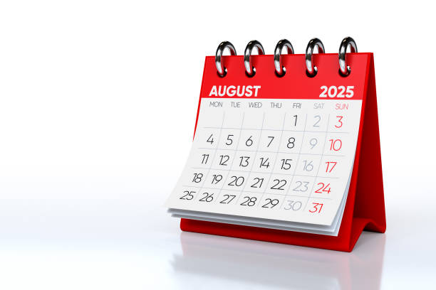 istock August 2025 Calendar. Isolated on White Background. 3d Rendering 2172340132