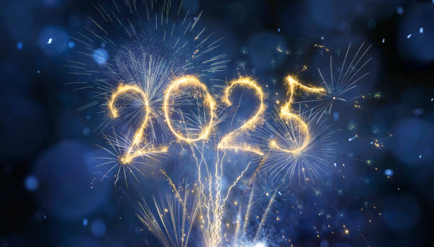 2025 New Year Celebration With Fireworks In Blue Eve Night