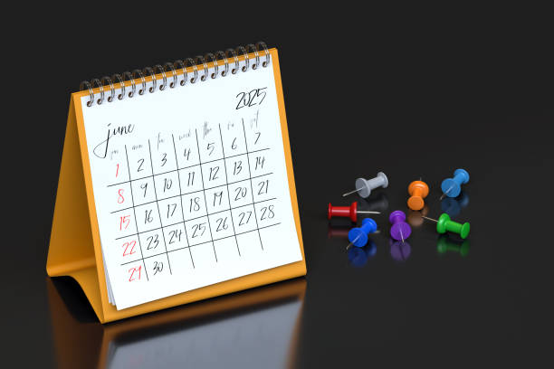 June calendar book in 2025 isolated on white background.