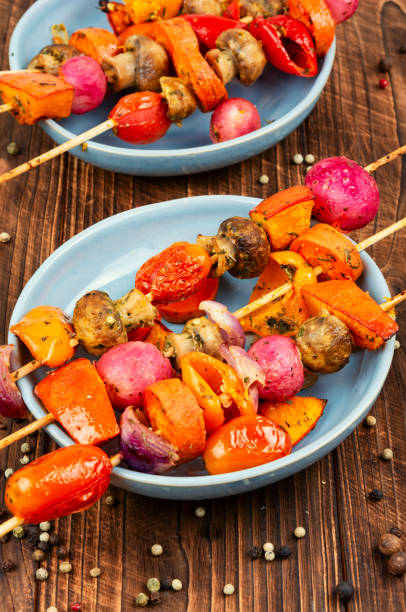 istock Vegetarian shashlik or kebab from vegetables. 2172346512