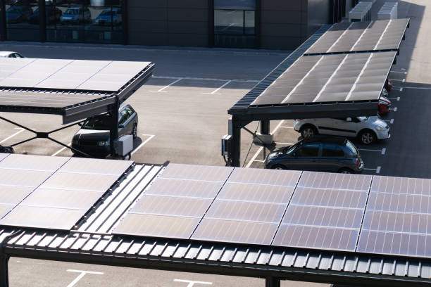istock Parking space with solar panels on a roof 2172349984