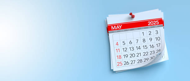 istock May 2025 Calendar. Isolated on Blue Background. 3d Rendering 2172351255