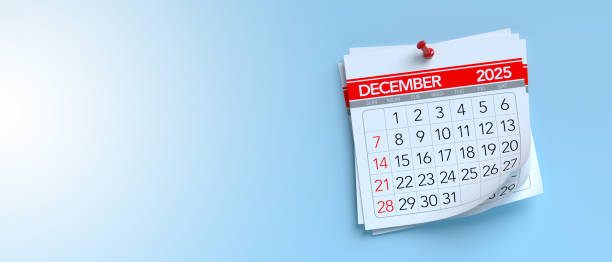 istock December 2025 Calendar. Isolated on Blue Background. 3d Rendering 2172351267