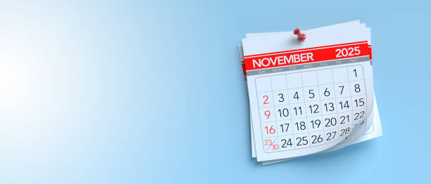 istock November 2025 Calendar. Isolated on Blue Background. 3d Rendering 2172351273