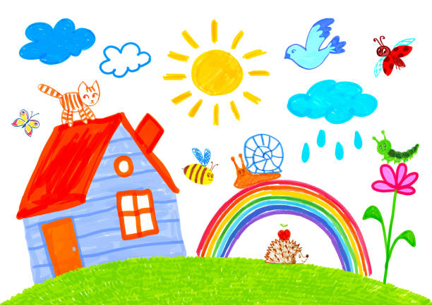 istock Child drawing of summer landscape with house 2172352966