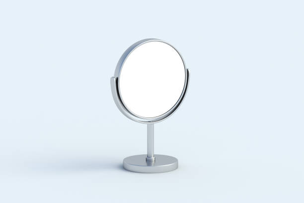 istock Desktop makeup mirror with white isolated space on gray background. Cosmetic accessories. 3d render 2172357235