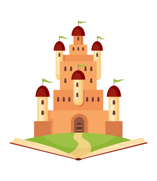 istock Fairy tale castle. Medieval royal mansion architecture. Beautiful fairy-tale tower for princess, historic fortified building. Knight castle, imagination concept. Isolated cartoon vector illustration 2172359043