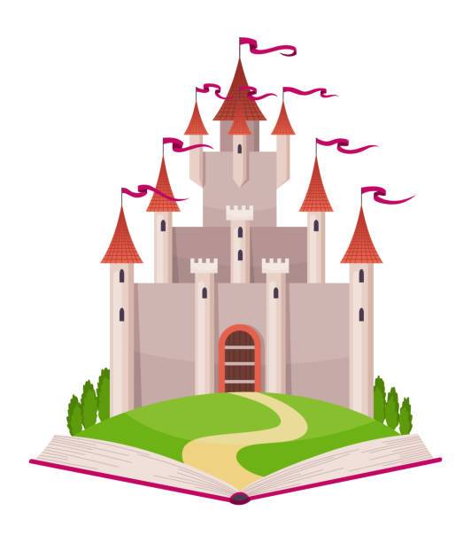 istock Fairy tale castle. Medieval royal mansion architecture. Beautiful fairy-tale tower for princess, historic fortified building. Knight castle, imagination concept. Isolated cartoon vector illustration 2172359051