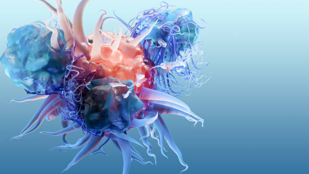 body immune response viral infection by releasing cytokines, cancer immunotherapy, t cell and b-cell immune system fighting viruses, flagella, dendritic or cancer tumor cells, bacteria, 3d render - t-cells bildbanksfoton och bilder