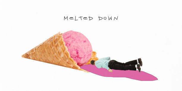 istock Poster. Contemporary art collage. Melted Down. man collapsed next to melting ice cream cone. Emotional burnout and complete breakdown from stress overload. 2172361158