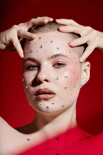 istock Girl with Crystal Makeup on Red 2172366116