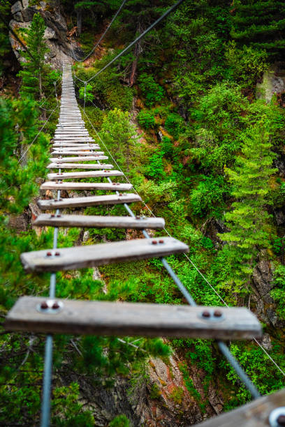 istock Wobbly Hanging Bridge from Wooden Planks 2172370736