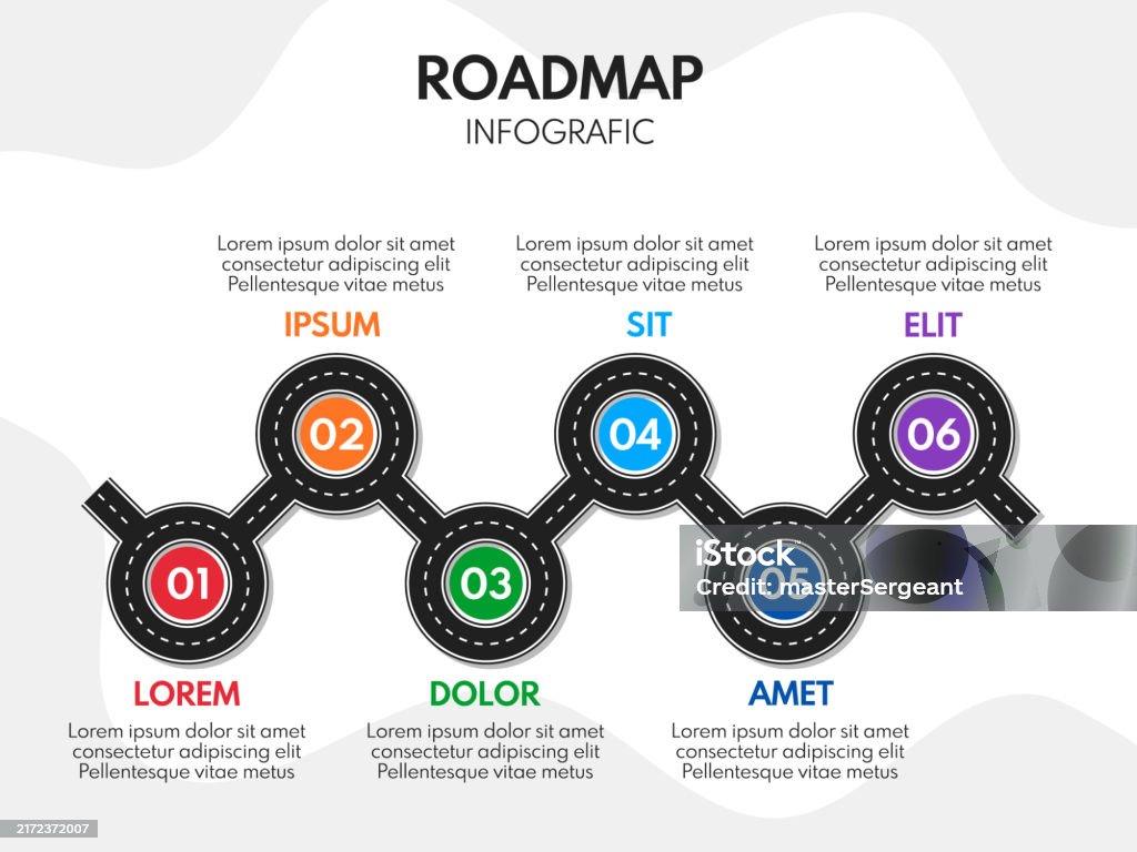 6 Steps Process Progress Or Timeline Road Infografic Vector Template ...