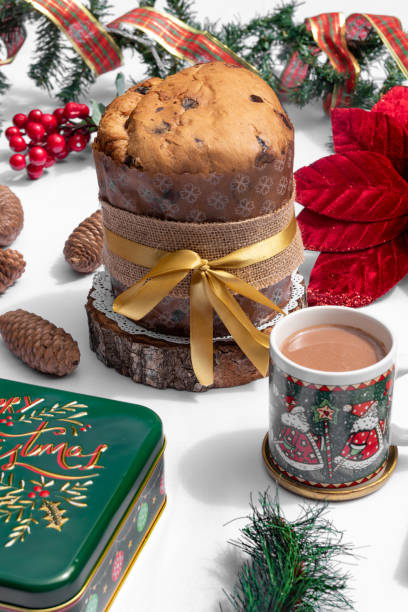 istock Christmas panettone with a cup of cocoa on a white background 2172376229