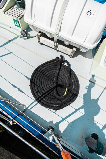 istock Mooring Line on the White Deck of a Boat 2172378820
