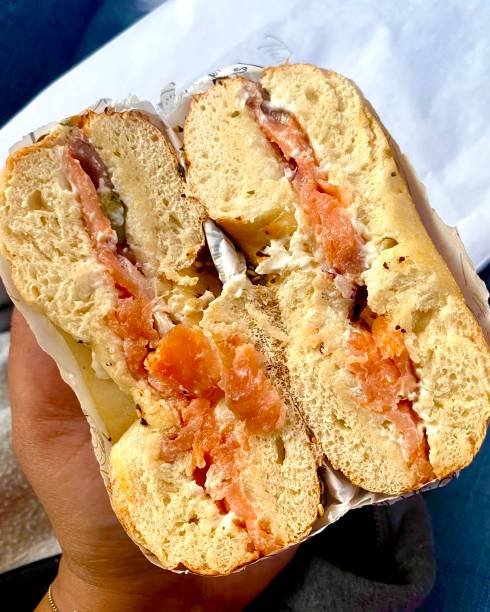 istock Cross Section of Smoked Salmon Bagel 2172381824