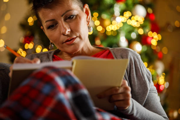 istock Woman writing journal while enjoying Christmas holidays 2172385184