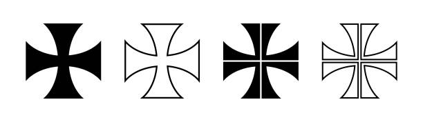 Maltese cross icon set, divided crosses, Christian cross symbol Maltese cross icon set, divided crosses, Christian cross symbol, outline shape maltese silhouette stock illustrations