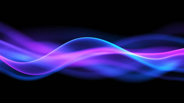 Futuristic technology, digital wavy background. Colorful glowing neon light. 3d illustration.