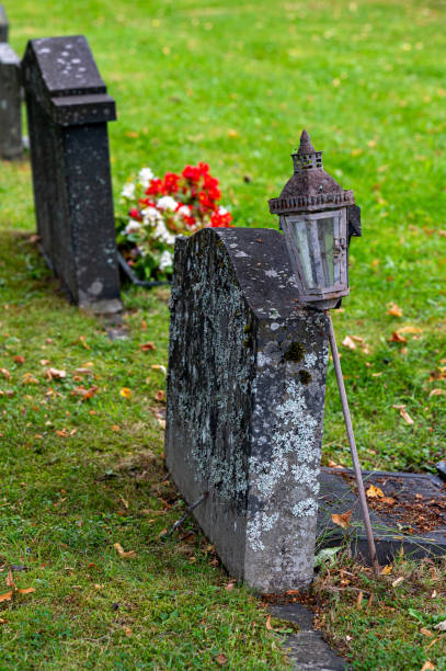 istock Graveyard with grave stones in rows and flowers 2172387221