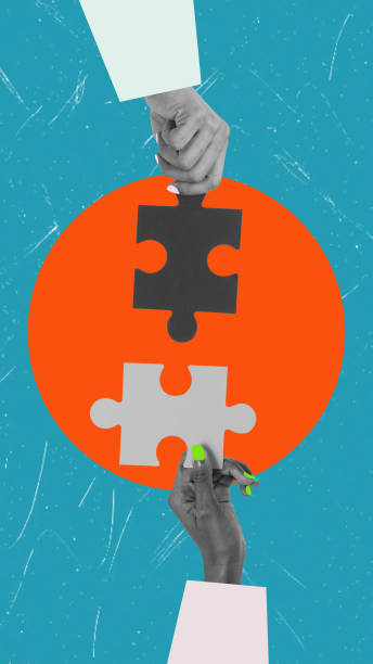 istock Contemporary art collage of hand art with puzzles, and teamwork. 2172387751