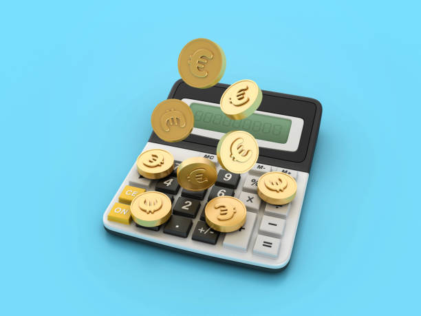 3D Calculator with Euro Coins - Colored Background - 3D Rendering