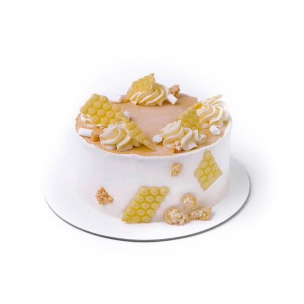 istock Sweet cake with white chocolate and crumble topping on white background 2172389778