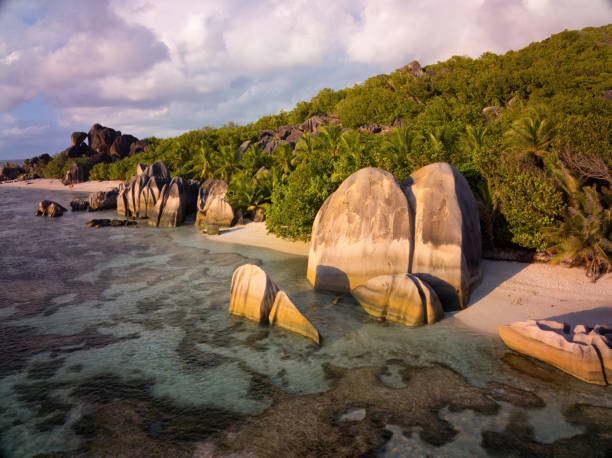 istock Seychelles Sunset at Anse Source d'Argent Beach La Digue Island 2172395594
