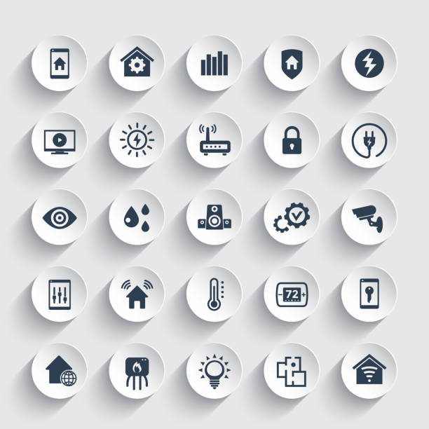 stockillustraties, clipart, cartoons en iconen met smart home, house automation system icons set - internet der dingen