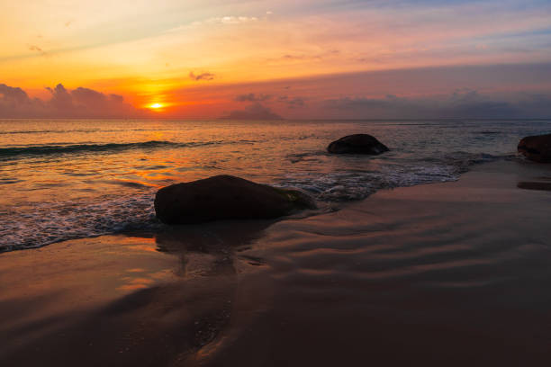 istock Beau Vallon Beach at sunset. Seaside landscape 2172403747
