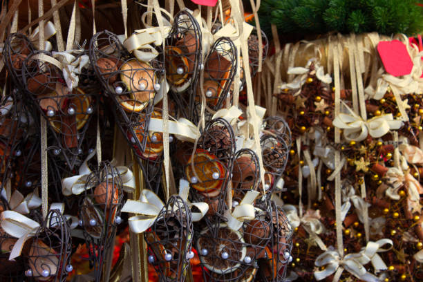 Dried oranges and cinnamon in a Christmas market.