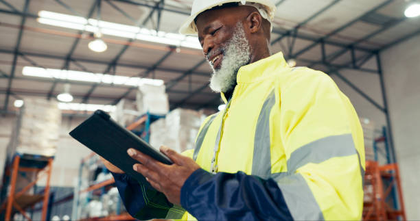 istock Supervisor, thinking and tablet in warehouse for inventory check, inspection or stock management checklist. Logistics, planning and mature man with tech for shipping order, quality control or courier 2172408361
