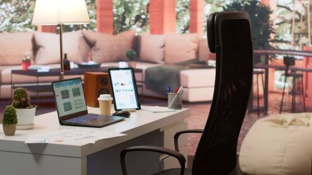 istock Empty modern home workstation of an entrepreneur with laptop and tablet 2172409349