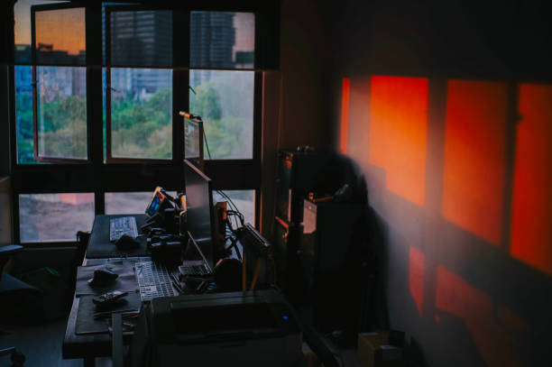 sunset home office long shadow domestic room