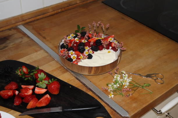 istock Handmade strawberry and blueberry cream cake 2172413474