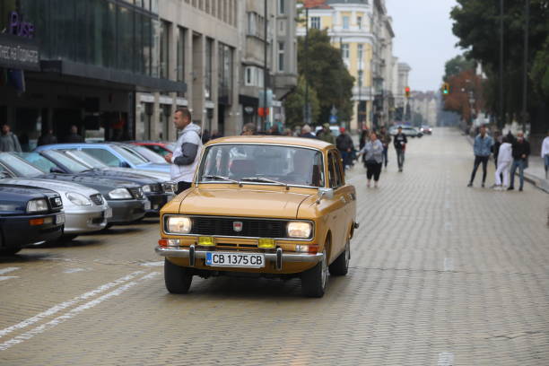 Sofia, Bulgaria - September 15, 2024: Owners and lovers of retro and classic cars take part in the autumn retro parade on the National Assembly Square in the center of the Bulgarian capital - Sofia
