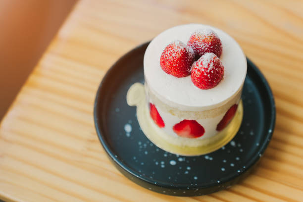Strawberry cake, strawberry shortcake in the cafe.
