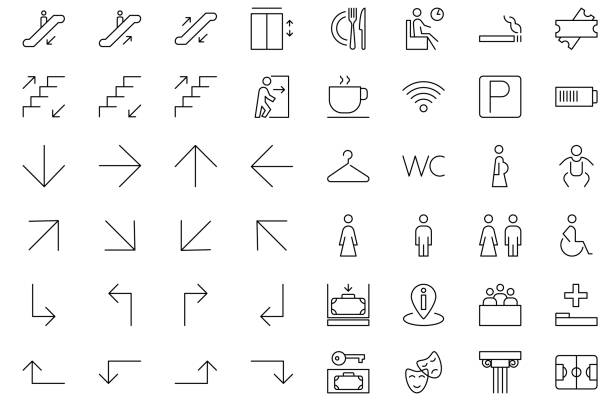 stockillustraties, clipart, cartoons en iconen met set of vector fully scalable wayfinding system icons - roltrap