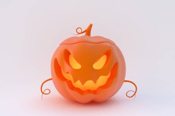Pumpkins for Halloween with spooky face on White Color Background