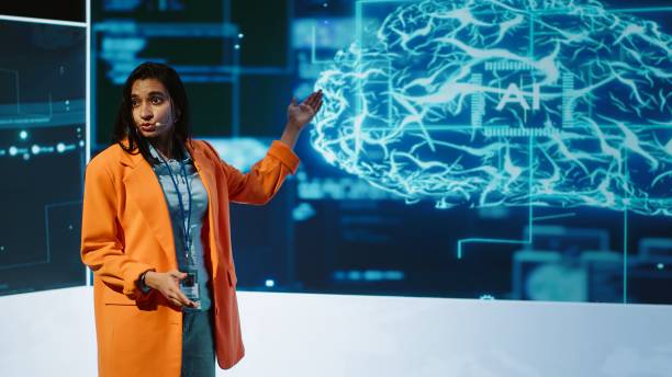 istock Speaker talking on stage in event bringing together leading AI experts 2172437033