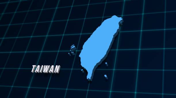 Taiwan digital geographic map 3d render on coordinates grid intro news. East Asia country geographic background image 8K illustration opener