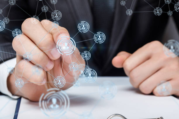 istock Businessman close-up clicking on digital microgrid . 2172454300