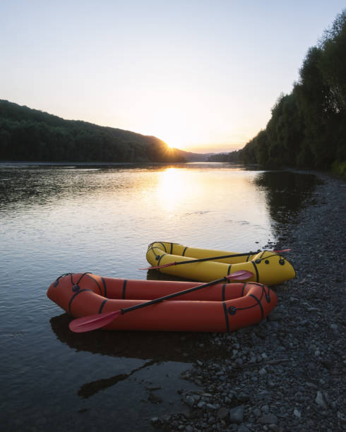 istock Orange and yellow packrafts rubber boats 2172456230