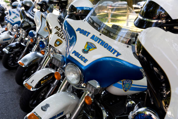 Haworth, New Jersey, USA – September 15, 2024: The police escort motorcycles from various towns, parked after the annual Andiamo Benefit Motorcycle run. The huge motorcycle rally attracts more than a thousand motorcycle enthusiasts. The large event proceeds will benefit charities.