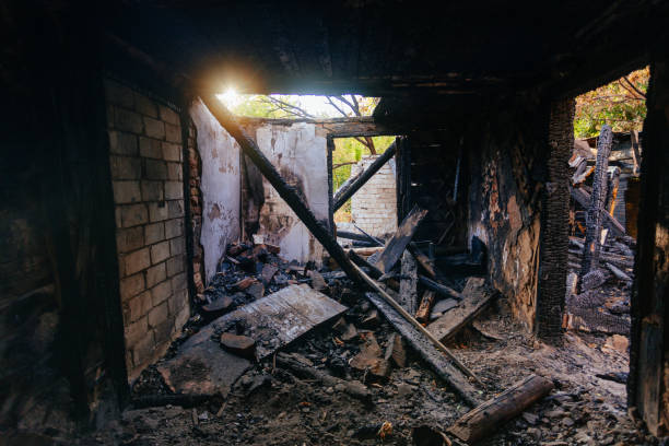 istock Burnt house interior. Consequences of fire 2172465279