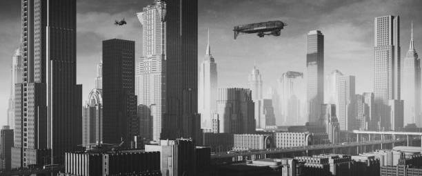istock Retro-Futuristic Cityscape with Art Deco Architecture 2172475802