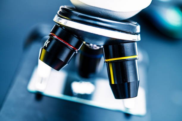 Close up detail of an electronic magnifier microscope for science, pharmaceutical and biochemistry purposes.