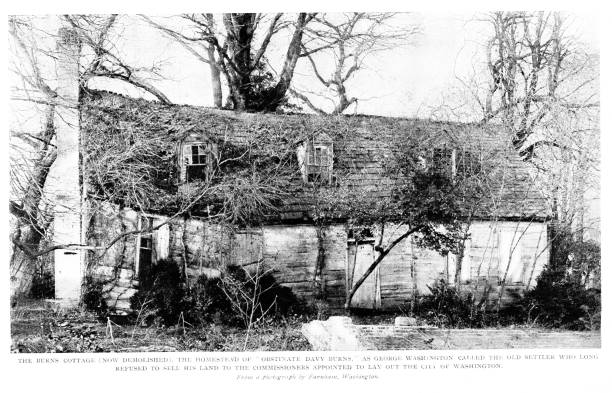 Obstinate Davy Burns Cottage, Washington DC, USA. The house was demolished in 1894. Photograph engravings, published 1899. This edition is in my private collection. Copyright is in public domain.