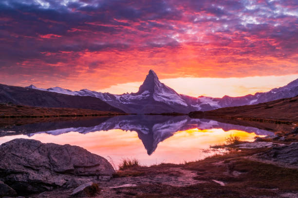 istock Matterhorn peak on Stellisee lake 2172491842